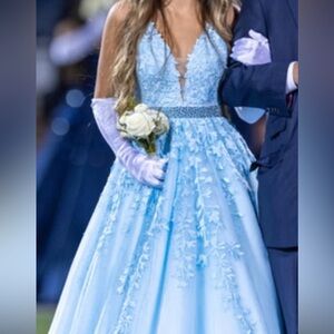 Sherri Hill Sky Blue Floral Prom Dress